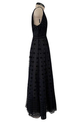 Fabulous Fall 1995 Karl Lagerfeld Runway Black Net Dress w Velvet Detailing