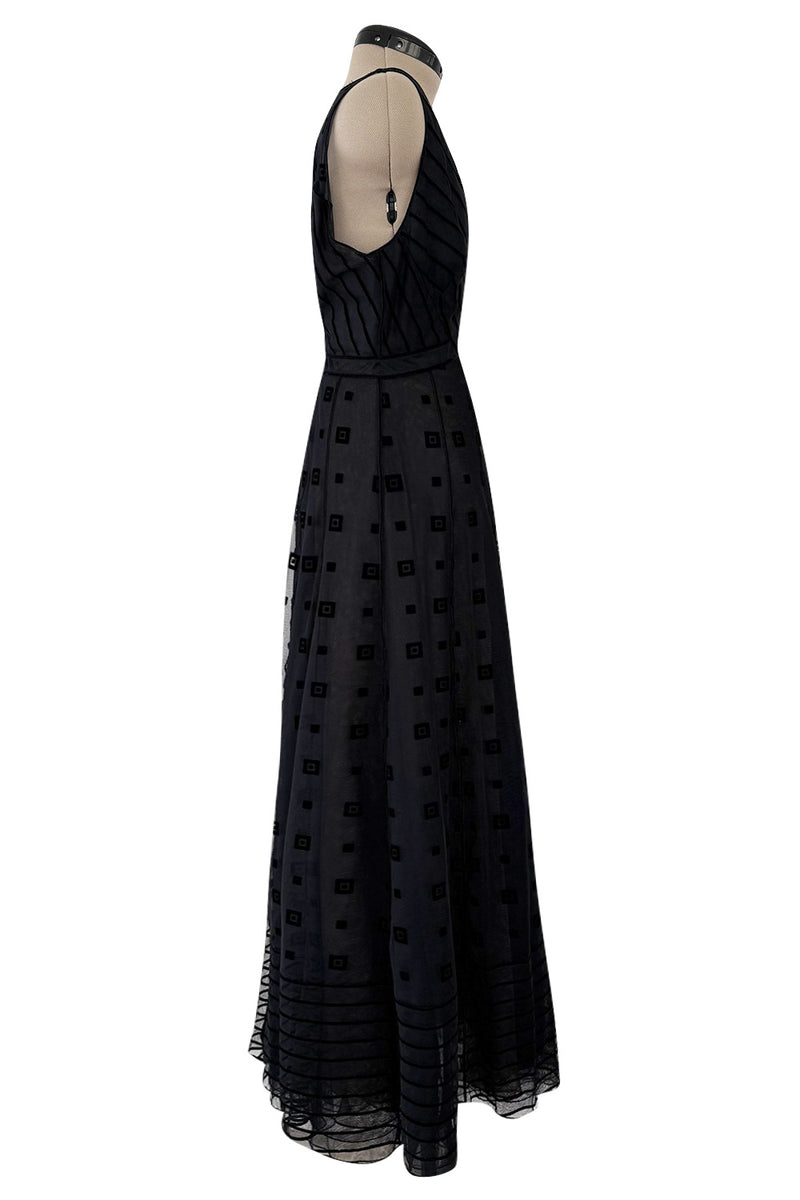 Fabulous Fall 1995 Karl Lagerfeld Runway Black Net Dress w Velvet Detailing