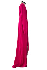 Spring 2018 Givenchy Deep Pink Long Tie Detailed Front Plunge Jersey Dress