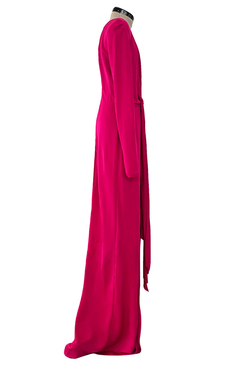 Spring 2018 Givenchy Deep Pink Long Tie Detailed Front Plunge Jersey Dress