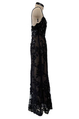 1970s Christian Dior by Marc Bohan Demi-Couture Elaborately Beaded Black Lace Net Dress