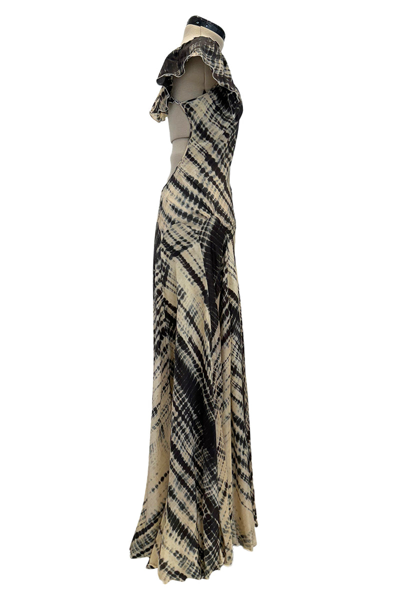 Spectacular Spring 2004 Alexander McQueen Backless Feather Light Silk Tie Dye Dress