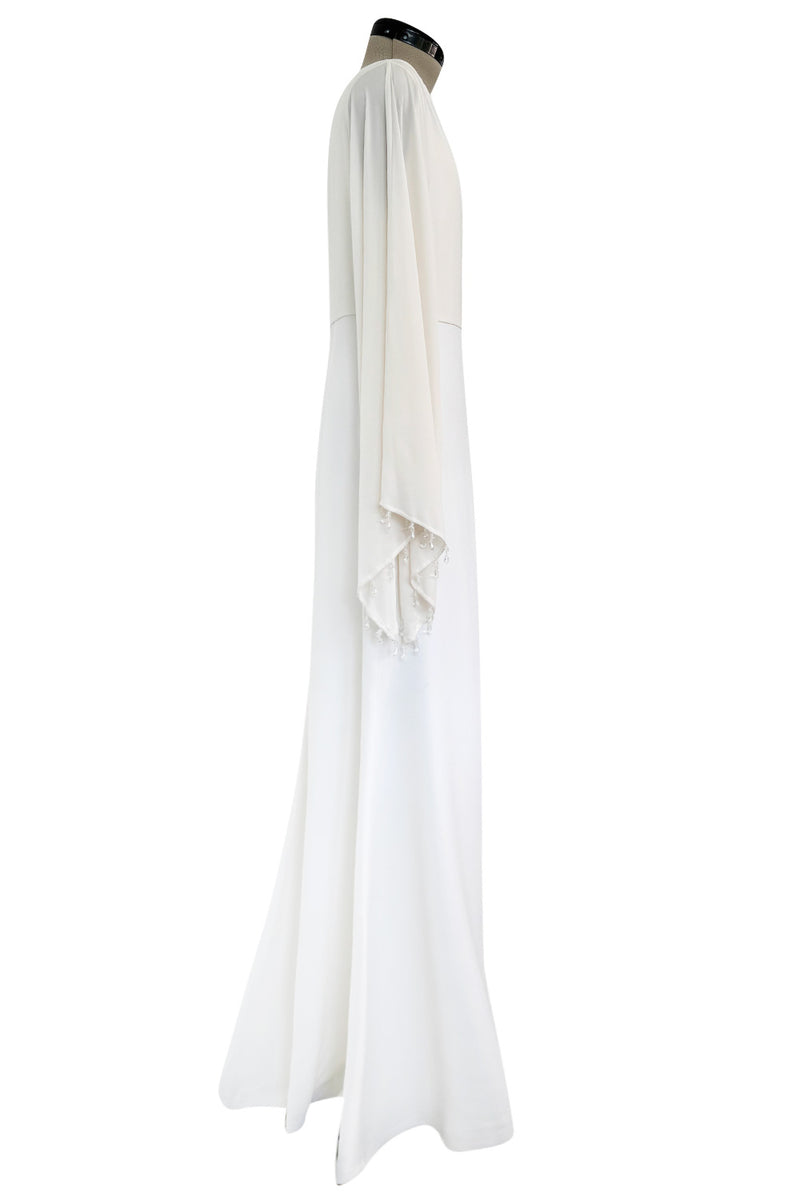 Amazing 2018 Givenchy by Clare Waight Keller White & Ivory Dress w Bead Edged Angel Sleeves