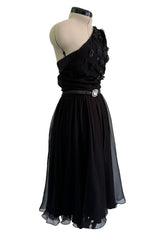 Cruise 2008 Christian Dior by John Galliano Embellished One Shoulder Black Silk Chiffon Dress