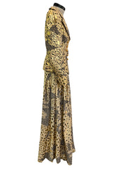 Amazing Fall 1992 Yves Saint Laurent Gold Leopard Print Extra Wide Pant & Jacket Suit Set