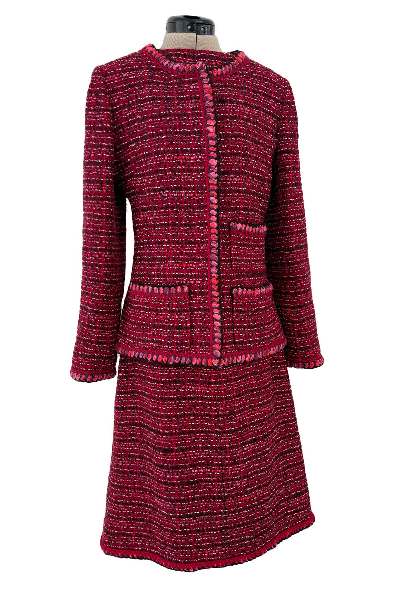 Fall 2001 Chanel by Karl Lagerfeld Deep Red Tweed Dress & Jacket Set