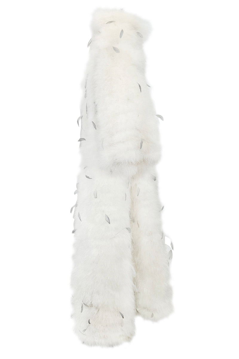 Amazing Vintage Unlabeled Full Length White Fluffy Feather Coat w Extra Wide Bell Sleeves