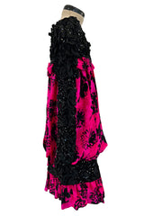 Dramatic Fall 1987 Yves Saint Laurent Runway Pink & Floral Silk Dress w Lace & Sequin Detail