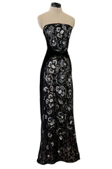 Outstanding Fall 2001 Chanel by Karl Lagerfeld Runway Strapless Sequin & Lace Panel Dress