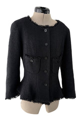 Spring 2006 Chanel by Karl Lagerfeld Woven Black Boucle Jacket w Fringe