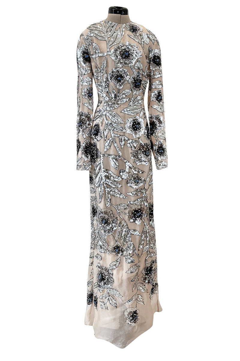 Gorgeous Fall 2022 Erdem Look 41 Nude Silk Organza & Silver Sequin Dress