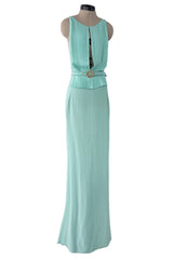 Stunning 2000s Valentino Roma Turquoise Silk Chiffon Dress W Front Slit & Open Back