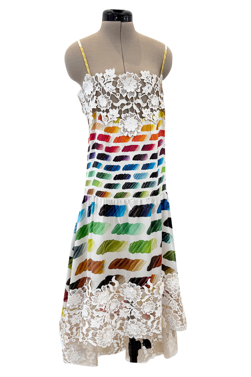 Highly Documented Spring 2014 Chanel by Karl Lagerfeld Runway Rainbow Print & Lace Dress