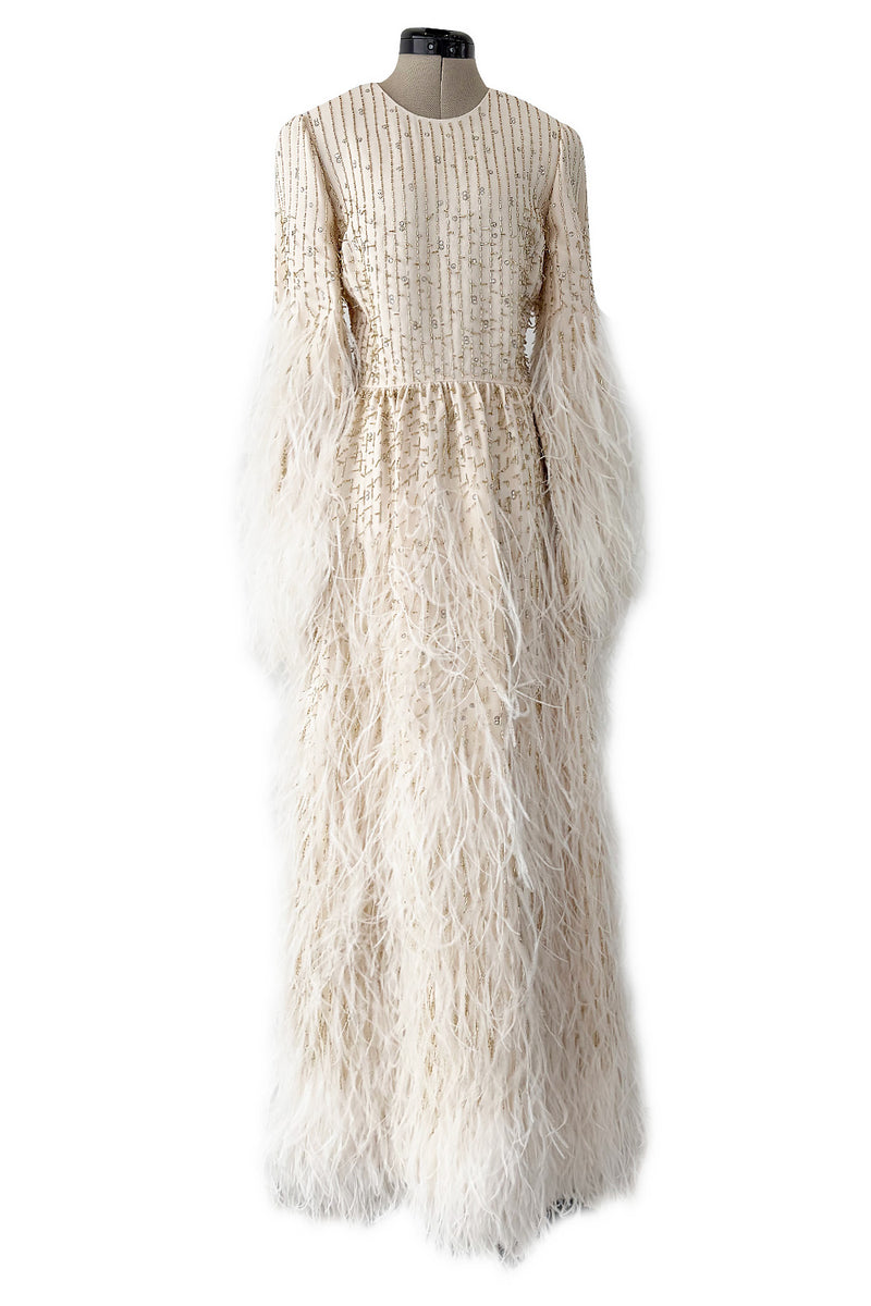 Extraordinary Spring 2020 Valentino by Pierpaolo Piccioli Ivory Silk Beaded Feather Dress