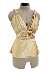 Prettiest Fall 2000 Prada Gold Toned Backless Silk Camisole Top w Front Gathering