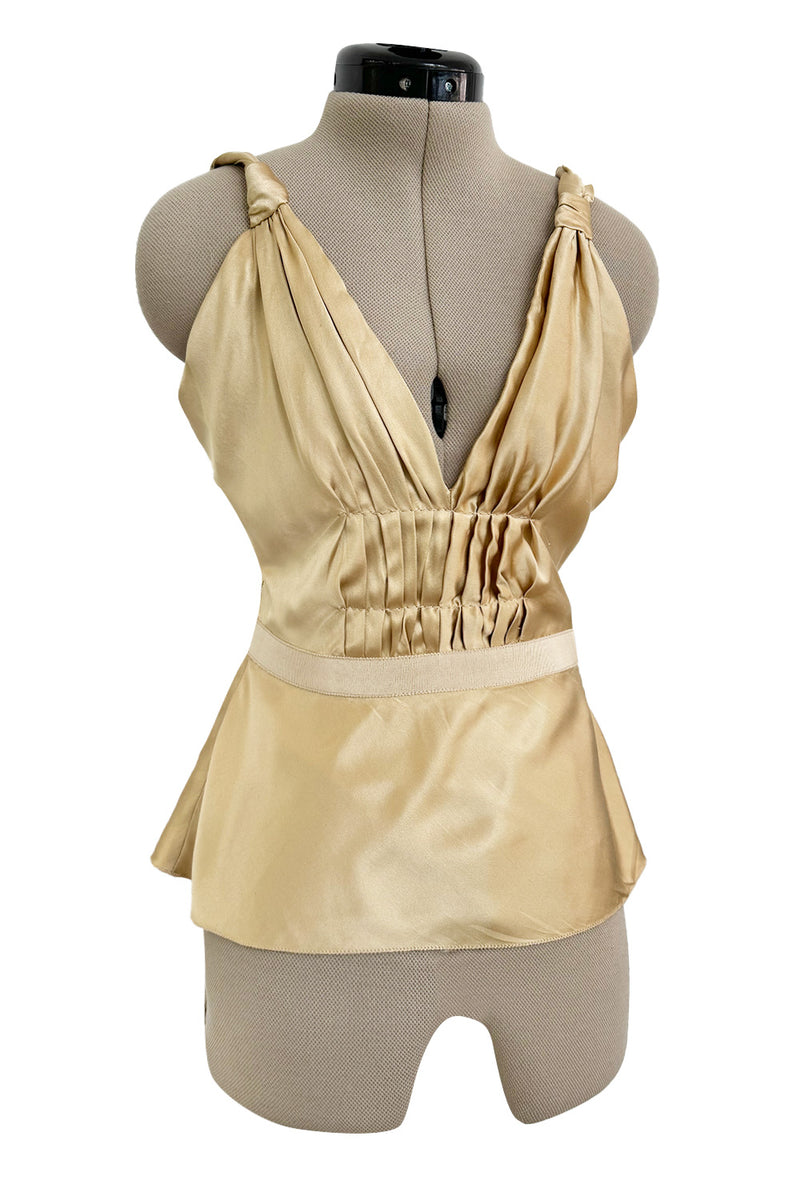 Prettiest Fall 2000 Prada Gold Toned Backless Silk Camisole Top w Front Gathering