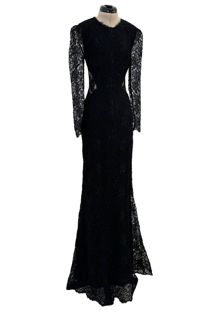 Fall 2017 Alexander McQueen by Saran Burton Black Lace Dress w See Through Back & Sleeves