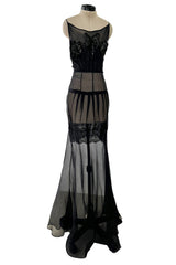 Fabulous c2006 John Galliano Black Silk Organza & Lace Dress w Sequin Detailing