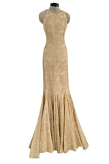 Incredible Spring 2012 Alexander McQueen by Sarah Burton Gold Lace Dress w Full Lower Skirting