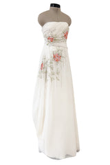 Exceptional Spring 2008 Christian Dior by John Galliano Ivory Silk Chiffon Dress w Floral Embroidery