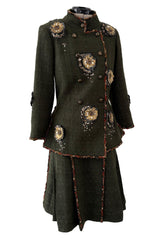 Pre-Fall 2010 Chanel by Karl Lagerfeld Metier D'art Deep Green Suit w Applique