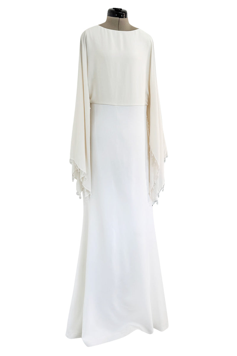 Amazing 2018 Givenchy by Clare Waight Keller White & Ivory Dress w Bead Edged Angel Sleeves