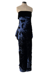 Incredible Fall 1987 Bill Blass Runway Deep Blue Silk & Black Velvet Dress w Back Bustles & Bows