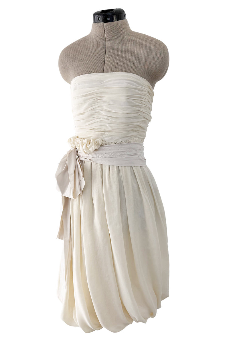 Fall 2006 Chloe Ivory Dress Silk Chiffon Strapless Dress w Sash Waist Detail