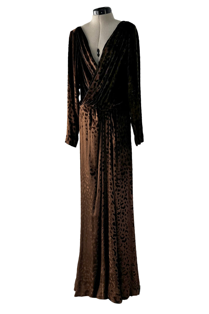 Gorgeous Fall 1986 Yves Saint Laurent Runway Plunge Silk Velvet Leopard Dress