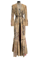 Extraordinary Spring 2002 Roberto Cavalli Runway Look 5 Hand Painted Distressed Suede Full Length Coat