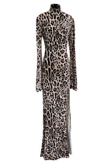 Recent Roberto Cavalli Stretch Jersey Leopard Dress w High Side Slit & Open Back