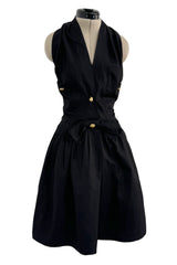 Gorgeous Little 1980s Chanel by Karl Lagerfeld Black Cotton Halter Dress w Full Skirt