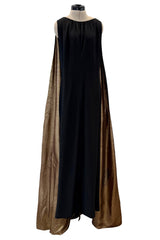 Spectacular Fall 1976 Chloe by Karl Lagerfeld Runway Documented Black Silk & Gold Lame Dress