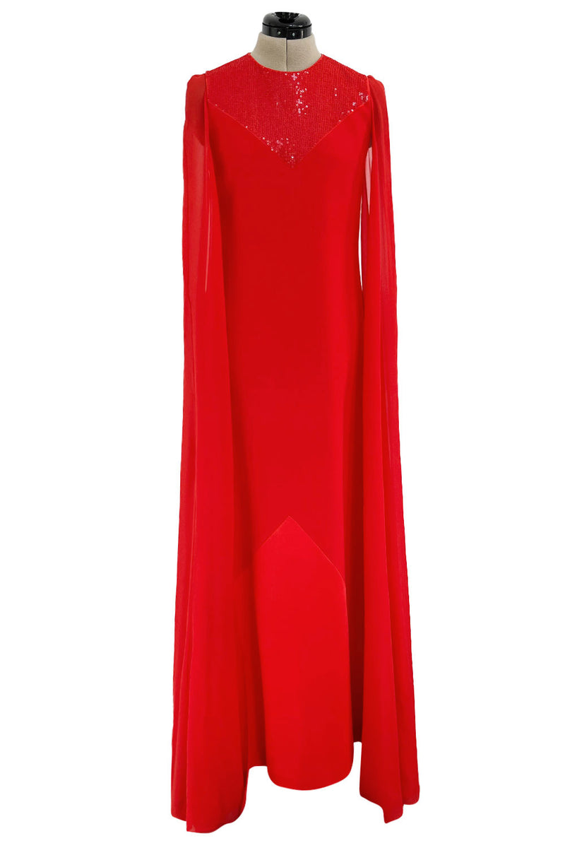 Dreamy Resort 2019 Givenchy by Clare Waight Keller Red Silk Dress w Sequins &  Floor Length Sleeves