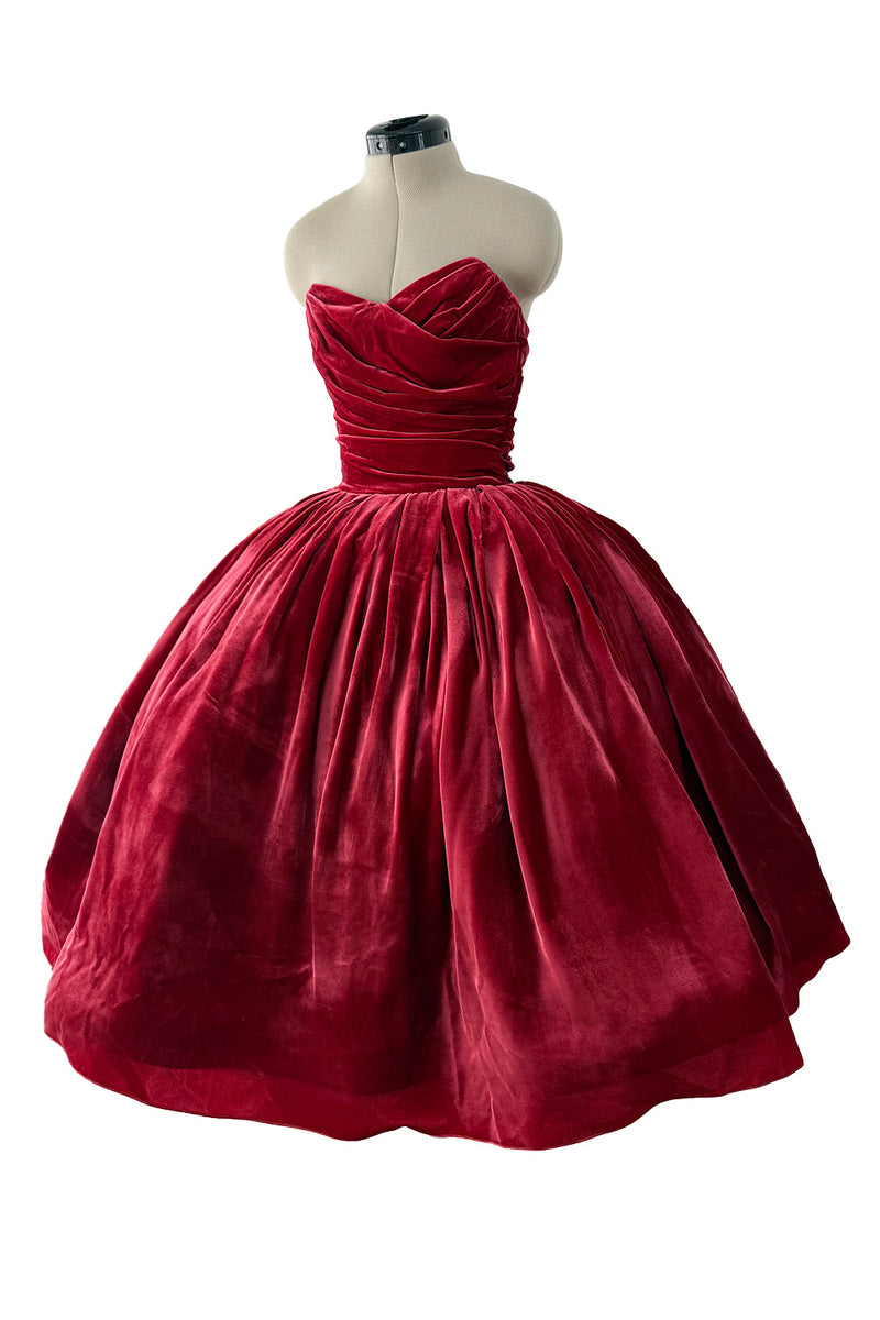 Phenomenal 2012 Dolce & Gabbana Strapless Deep Red Velvet Puff Skirt Dress