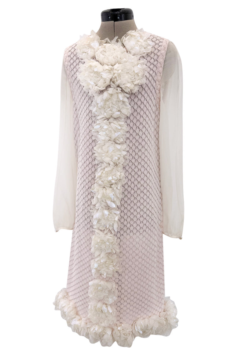 Spring 2012 Chanel by Karl Lagerfeld Pale Pink Knit Dress w Front Flower Detail