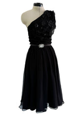 Cruise 2008 Christian Dior by John Galliano Embellished One Shoulder Black Silk Chiffon Dress