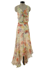 Amazing Spring 2004 Alexander McQueen 'Deliverance' Two Piece Set Floral Silk Chiffon Set