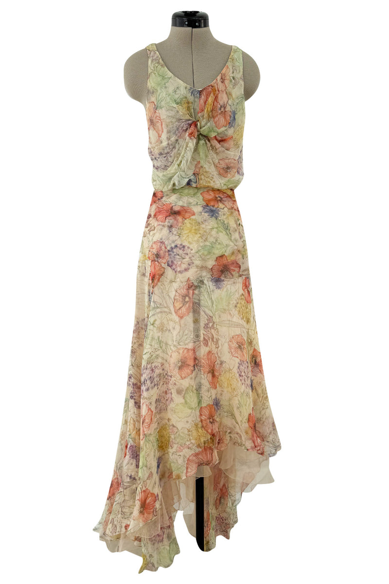 Amazing Spring 2004 Alexander McQueen 'Deliverance' Two Piece Set Floral Silk Chiffon Set