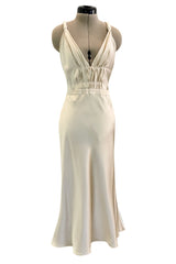 Gorgeous Fall 2000 Prada Backless  Ivory Bias Cut Silk Dress w Front Gathering Detail