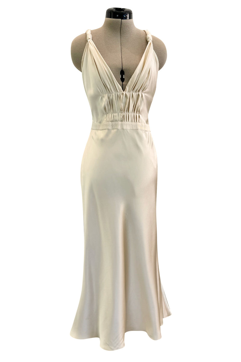 Gorgeous Fall 2000 Prada Backless  Ivory Bias Cut Silk Dress w Front Gathering Detail