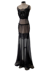 c.2006 John Galliano Black Silk Organza & Lace Dress w Elaborate Sequin Detailing