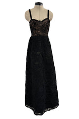 Prettiest 1960s James Galanos Couture Black French Lace & Silk Cord Dress