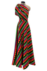 Spring 1972 Lanvin by Jules-Francois Crahay Striped One Shoulder Dress