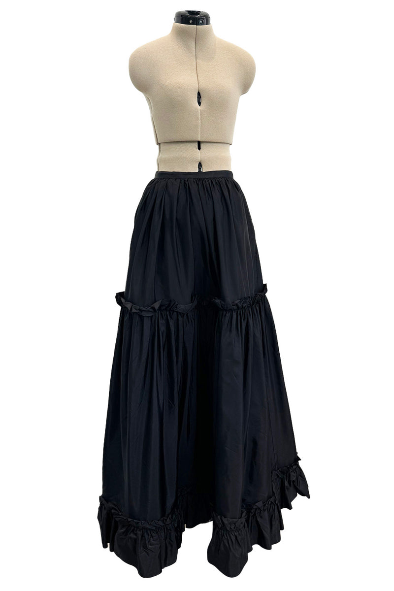 Dreamy Spring 1977 Yves Saint Laurent "Spanish" Collaction Full Length Black Silk Ruffled Maxi Skirt