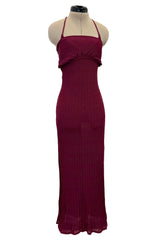 Fantastic Fall 1997 John Galliano Mid Calf Deep Burgundy Knit Dress w Tie Back