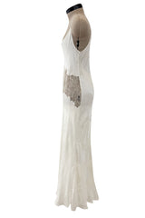 Prettiest 1990s Valentino Ivory Bias Cut Silk Lace Slip w Lace Inset & Floral Weave