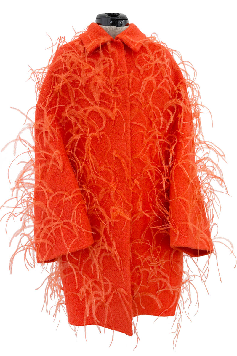 Fall 2019 Valentino by Pierpaolo Piccioli  Orange Wool & Feather Coat