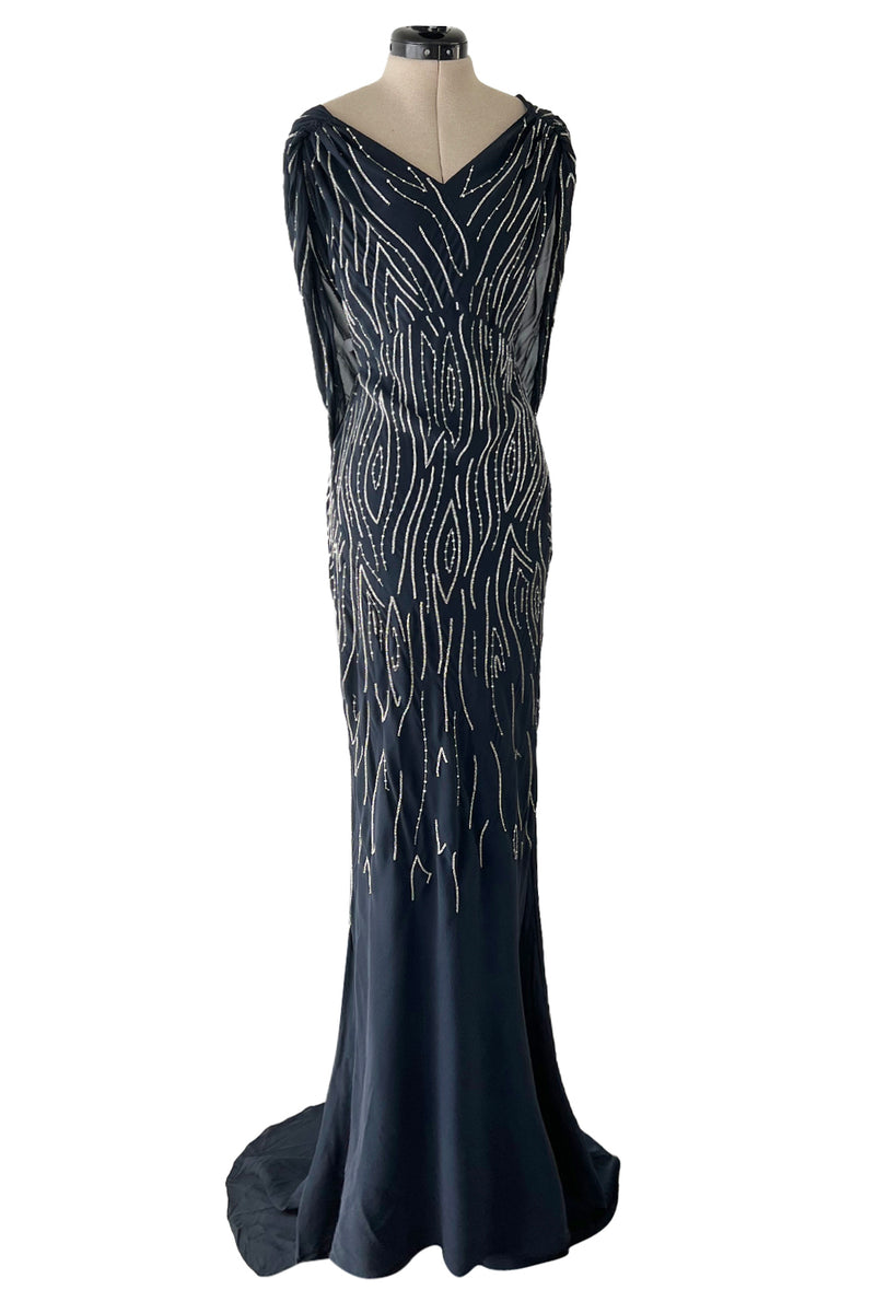 Spring 2006 Dior by John Galliano Deep Blue Dress w Extensive Silver Beadwork