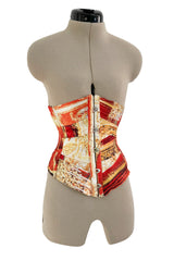 Amazing Spring 2003 Roberto Cavalli Printed Silk Lace Up Corset with Metal Stays & Hook Front